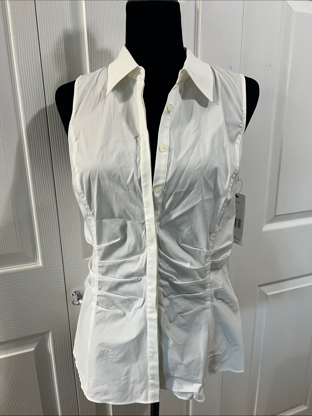 New Lafayette 148 White Ruched Front Blouse